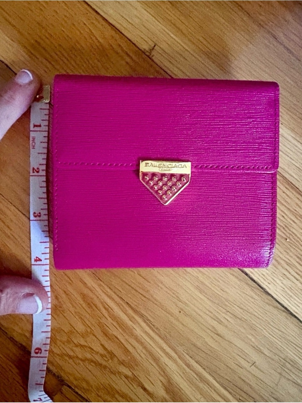 Balenciaga Hot Pink Leather Envelope Clutch with Gold Triangle Logo